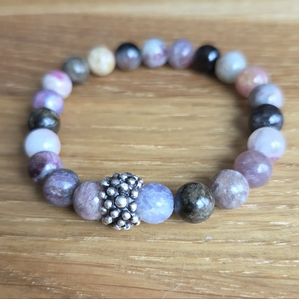 Pink & Purple Tourmaline Beads Stretch Bracelet, Handcrafted